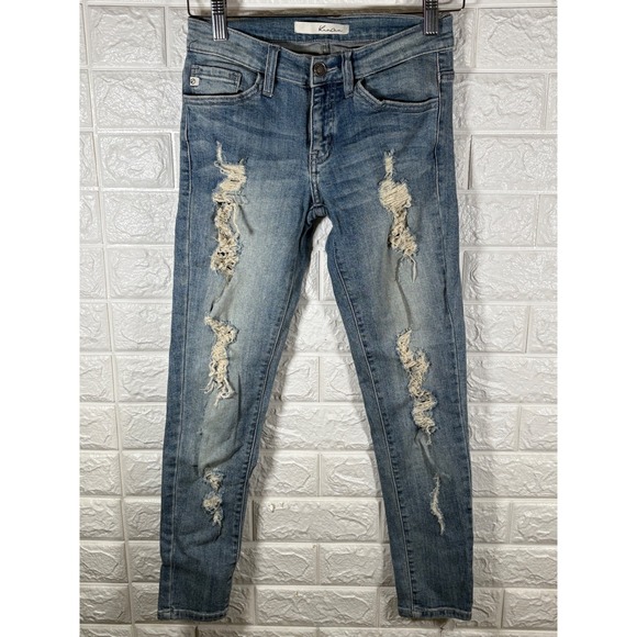 KanCan Distressed Skinny Jeans Women's Size 24 Ripped Denim Blue - Picture 1 of 11